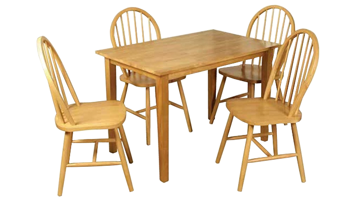 Light Finish Dining Set with 4 Spindleback Chairs