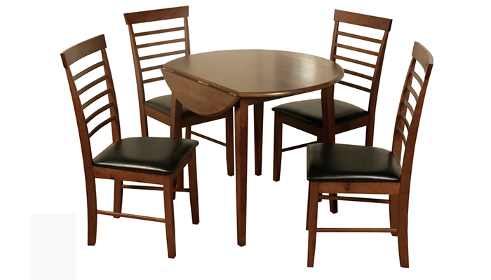 Dark Finish Round Dropleaf Dining Set with 4 Chairs