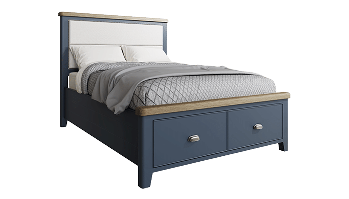 Bed 4ft6 with Fabric Headbord and Drawers