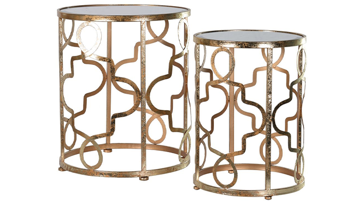 Set of 2 Gold Round Lamp Tables