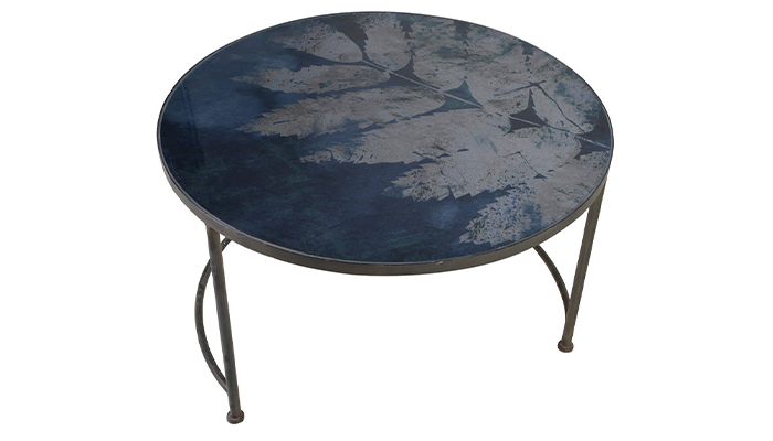 Prussian Blue Leaf Glass Top Coffee Table