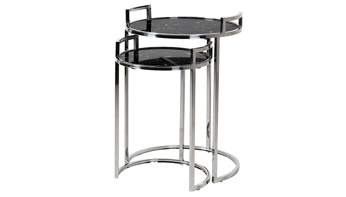 Set of 2 Black Marble Effect Nesting Tables