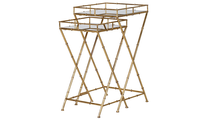 Set of 2 Gold Bamboo Tables