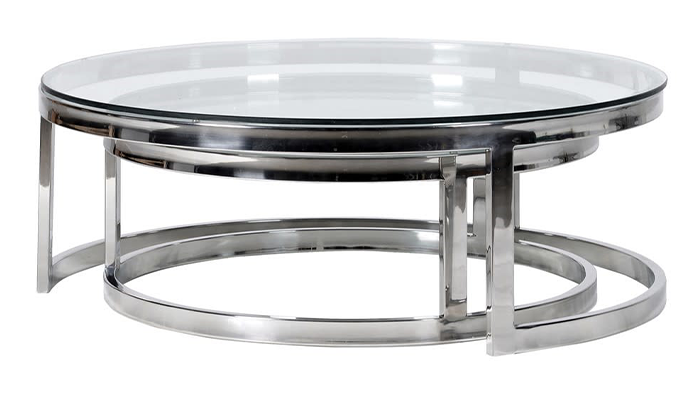 Set of 2 Round Coffee Tables with Glass