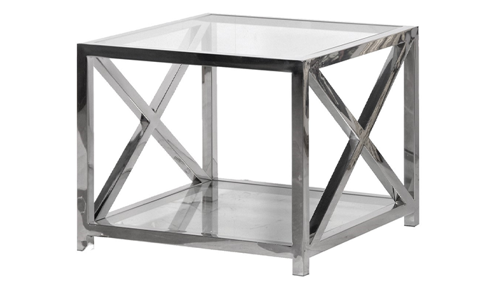 Square Glass and Steel End Table