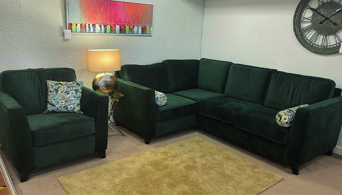Corner Sofa With Matching Armchair In Green!