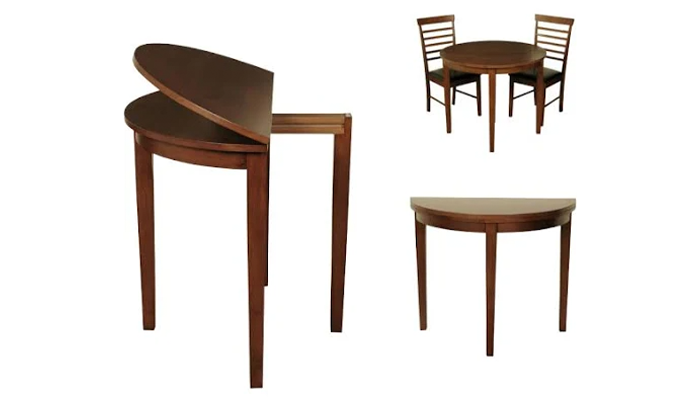 Dark Finish Half Moon Dining Set with 2 Chairs