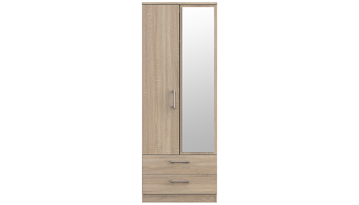 Tall 2ft6in 2 Drawer Mirror Robe 