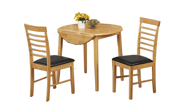 Light Finish Round Dropleaf Dining Set with 2 Chairs